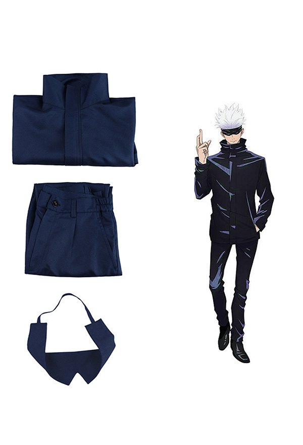 jujitsu Gojo Satoru Cosplay Top y pantalón de traje azul con antifaz jujitsu Gojo Satoru Cosplay Top y pantalón de traje azul con antifaz