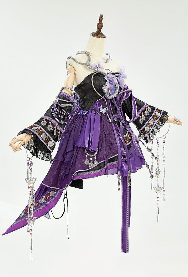 JX3 Du Luo Cosplay Costume Purple Dress with Sleeves Hairband