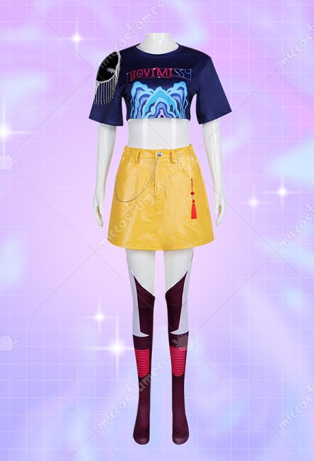 Kpop Killer Main Dancer Cosplay Costume Haut et jupe avec chaussettes et chaîne de taille