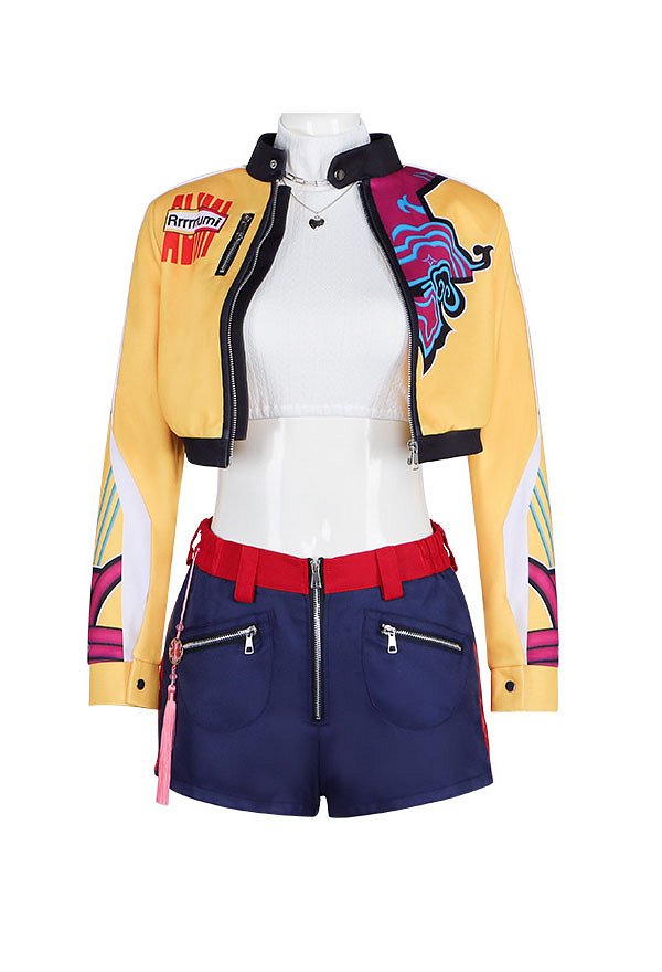 K-POP: Cazadoras de Demonios Cosplay Costume Forro y Chaqueta con Pantalones Cortos y Collar K-POP: Cazadoras de Demonios Cosplay Costume Forro y Chaqueta con Pantalones Cortos y Collar