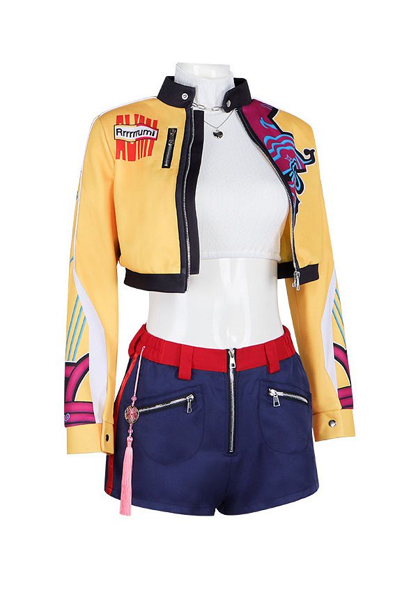K-POP: Cazadoras de Demonios Cosplay Costume Forro y Chaqueta con Pantalones Cortos y Collar K-POP: Cazadoras de Demonios Cosplay Costume Forro y Chaqueta con Pantalones Cortos y Collar