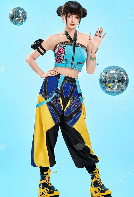 Premium Ver K-POP: Cazadoras de Demonios Zoey Cosplay Top y pantalones con brazalete y anilla