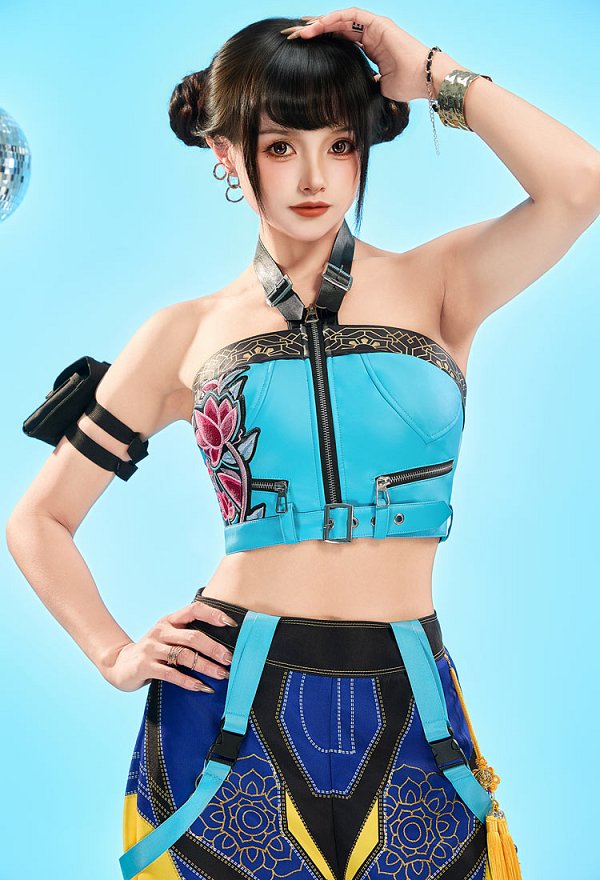 Premium Ver K-POP: Cazadoras de Demonios Zoey Cosplay Top y pantalones con brazalete y anilla