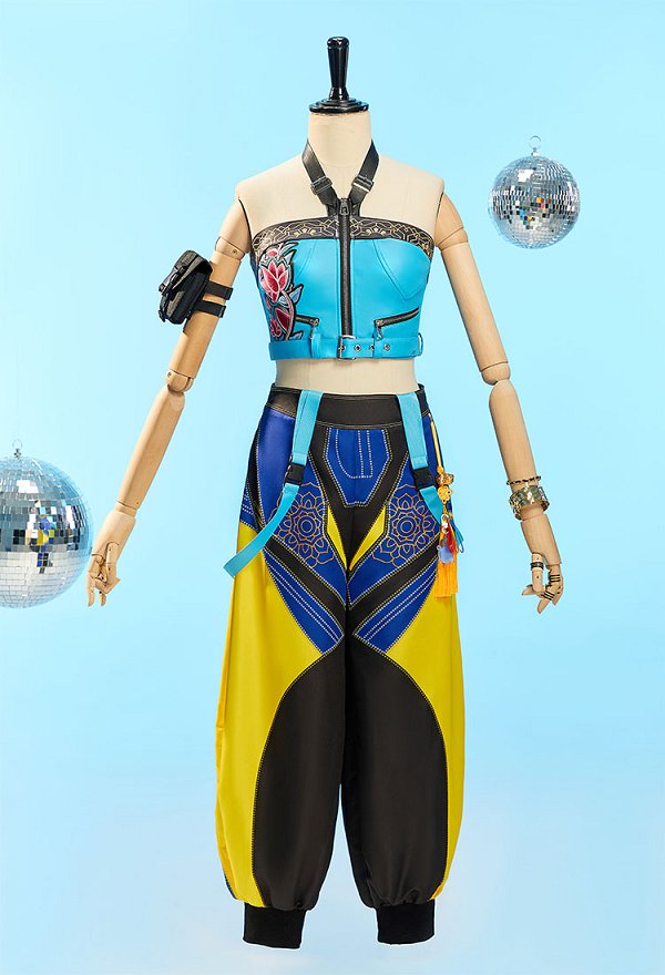 Premium Ver K-POP: Cazadoras de Demonios Zoey Cosplay Top y pantalones con brazalete y anilla