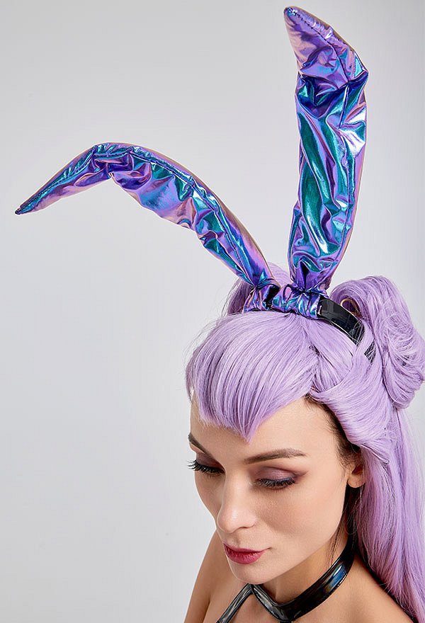 POP_STARS Evelynn Cosplay Costume with Tail Bunny Hairband Bunny Girl Bodysuit with Pantyhose