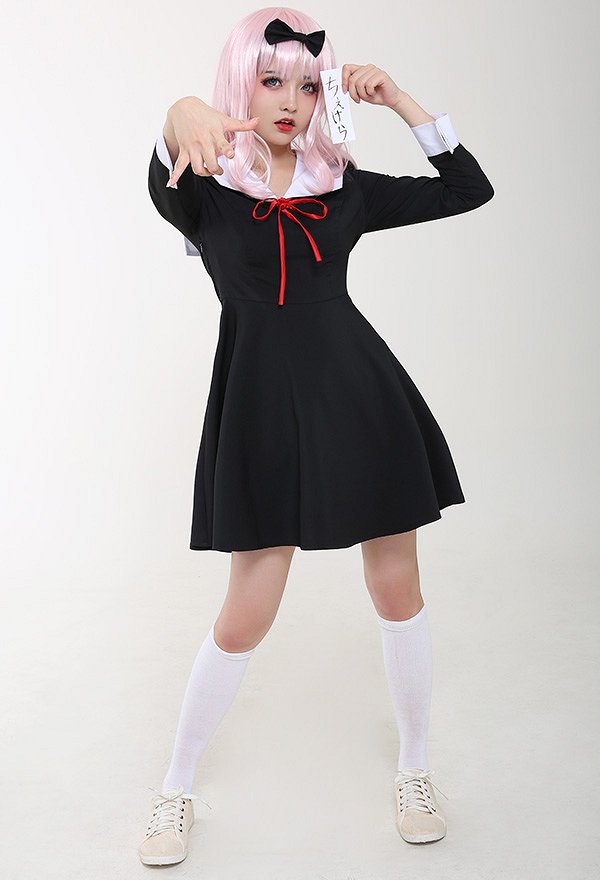 Kaguya-sama Love Is War Fujiwara Chika Shinomiya Kaguya Cosplay Costume School Uniform Dress with Headwear Bow Tie for 2 Characters