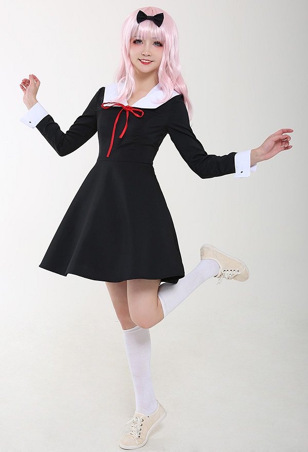 Kaguya-sama Love Is War Fujiwara Chika Shinomiya Kaguya Cosplay Costume School Uniform Dress with Headwear Bow Tie for 2 Characters