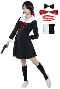 Kaguya-sama Love Is War Fujiwara Chika Shinomiya Kaguya Cosplay Costume School Uniform Dress with Headwear Bow Tie for 2 Characters