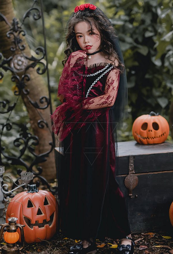 Halloween Costume Vampire Fantôme Mariée Cosplay Robe de Princesse pour Enfant