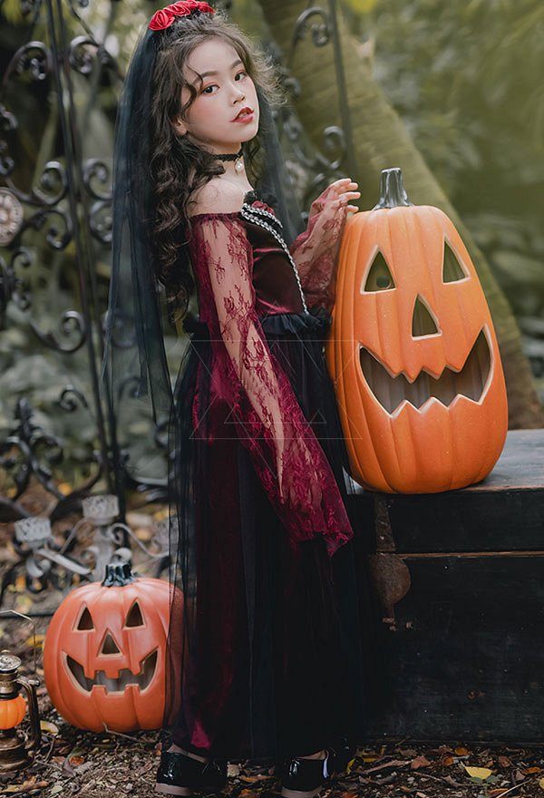 Halloween Costume Vampire Fantôme Mariée Cosplay Robe de Princesse pour Enfant