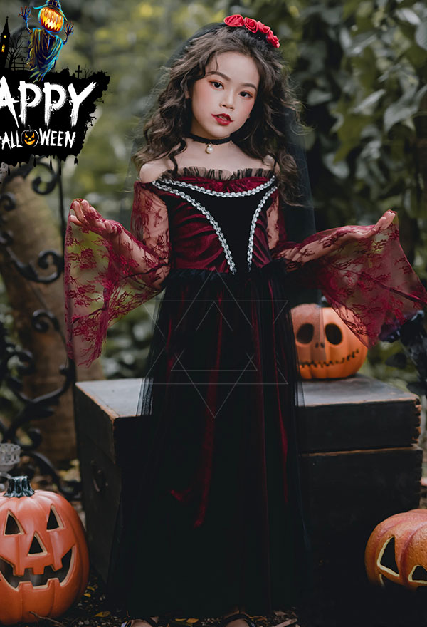 Kind Mädchen Hexe Zombie Braut Halloween Kostüm Kleid für Halloween, Karneval und Weilnachten