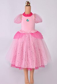 Child Girls Peach Costume for Halloween Kawaii Princess Dress for Kids with Crown
