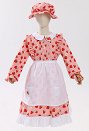 Girls Pioneer Costume for Kids Kawaii Pink Strawberry Colonial Prairie Pioneer Dress with Hat Apron Crinoline