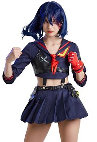 Transfer Student Ryuko Women Gothic Navy Blue Long Sleeve Shirt and Skirt Set