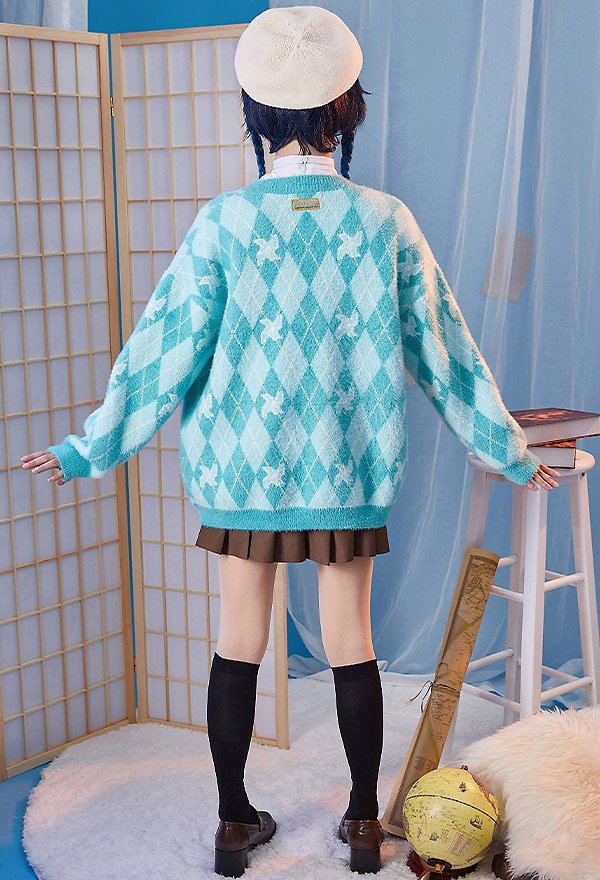 Dérivé de Venti Pull Cardigan Vert Plaid Long Sleeves V Neck Button Down Knitwear with Brooch