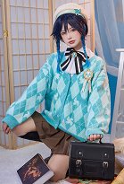 Venti Derivative Sweater Cardigan Green Plaid Long Sleeves V Neck Button Down Knitwear with Brooch Venti Derivative Sweater Cardigan Green Plaid Long Sleeves V Neck Button Down Knitwear with Brooch