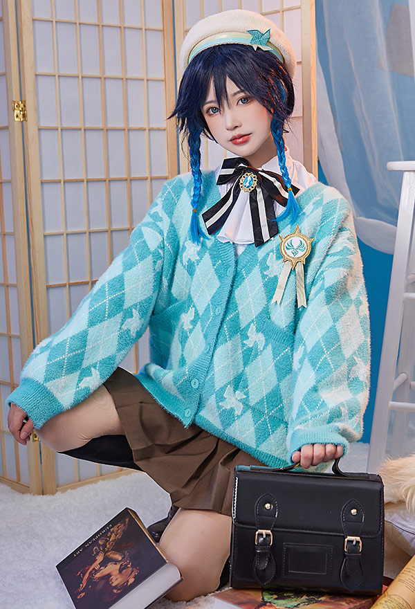 Dérivé de Venti Pull Cardigan Vert Plaid Long Sleeves V Neck Button Down Knitwear with Brooch