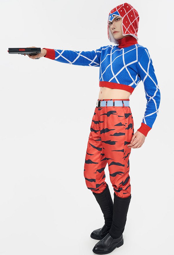 JJBA Guido Misutta Disfraz de Cosplay Suéter y Pantalones con Sombrero y Cinturón