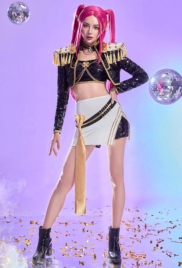 K-POP: Cazadoras de Demonios Mira Cosplay Outfit de promoción Corsé y pantalón corto con chaqueta y falda