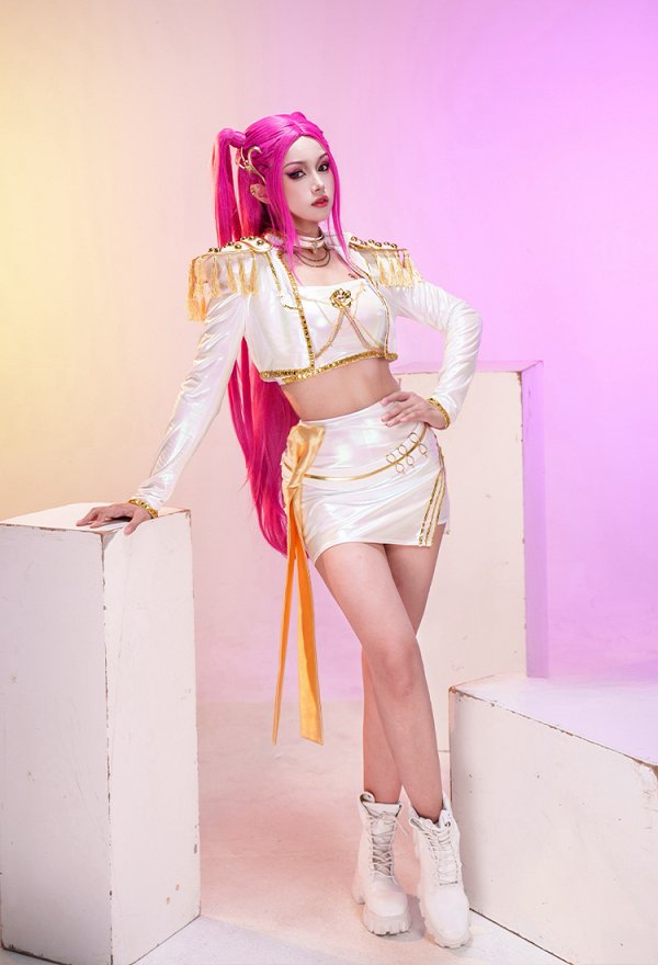 KPOP Cazadoras de Demonios Cosplay Top tubo y culotte blancos con chaqueta y cinturón