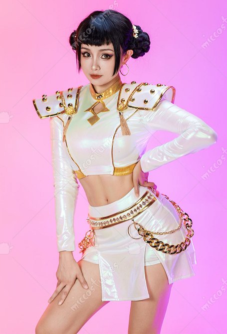 K-POP: Cazadoras de Demonios Cosplay Stage Outfit Top y culotte blancos con hombreras