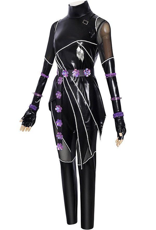 Kpop Slayers Main Dancer Cosplay Costume Black Battle Outfit Leather Jacket and Leather Pants with Belt and Leather Gloves
