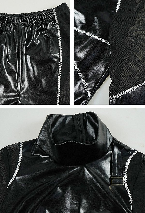 Kpop Slayers Main Dancer Cosplay Costume Black Battle Outfit Leather Jacket and Leather Pants with Belt and Leather Gloves