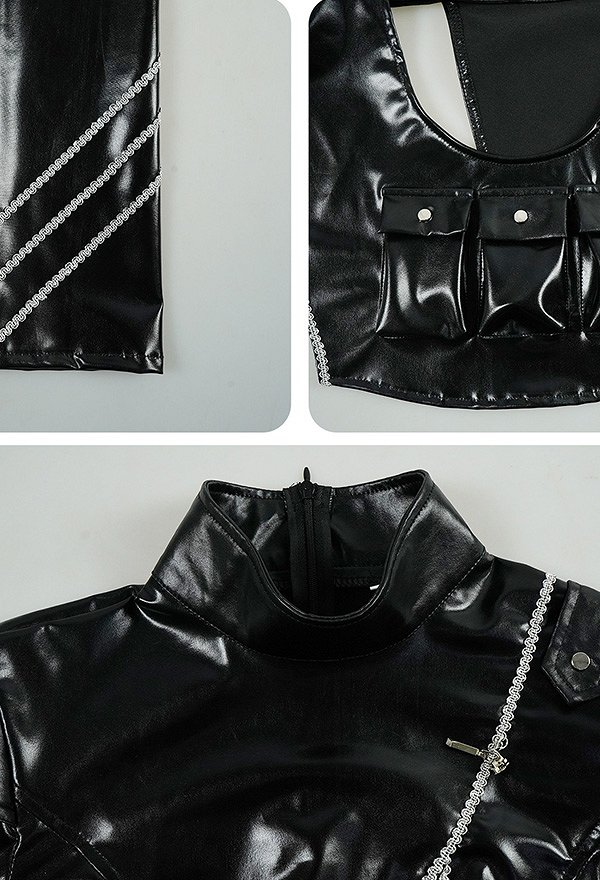 K-POP: Cazadoras de Demonios Stage Outfit Chaqueta de cuero y pantalones de cuero con cinturón y cinturilla