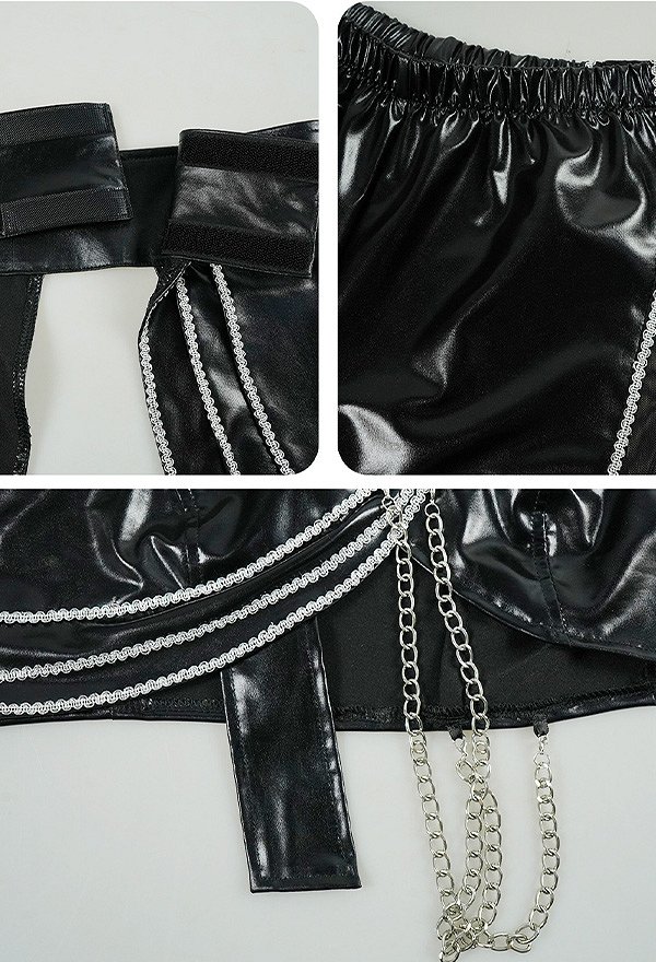 K-POP: Cazadoras de Demonios Stage Outfit Chaqueta de cuero y pantalones de cuero con cinturón y cinturilla