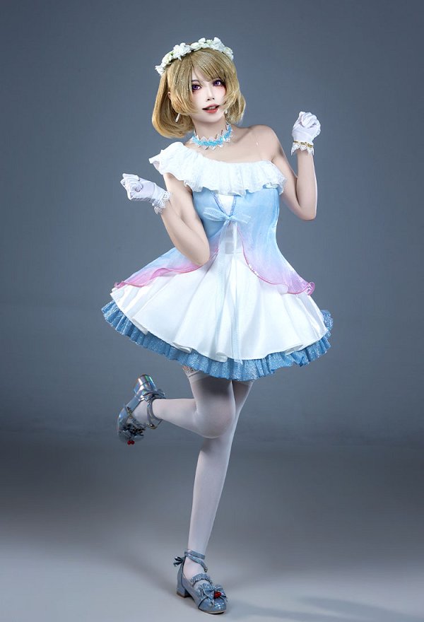 Love Live Hanayo Koizumi Dream's Door Cosplay Kostümkleid mit Handschuhen und Haarkranz