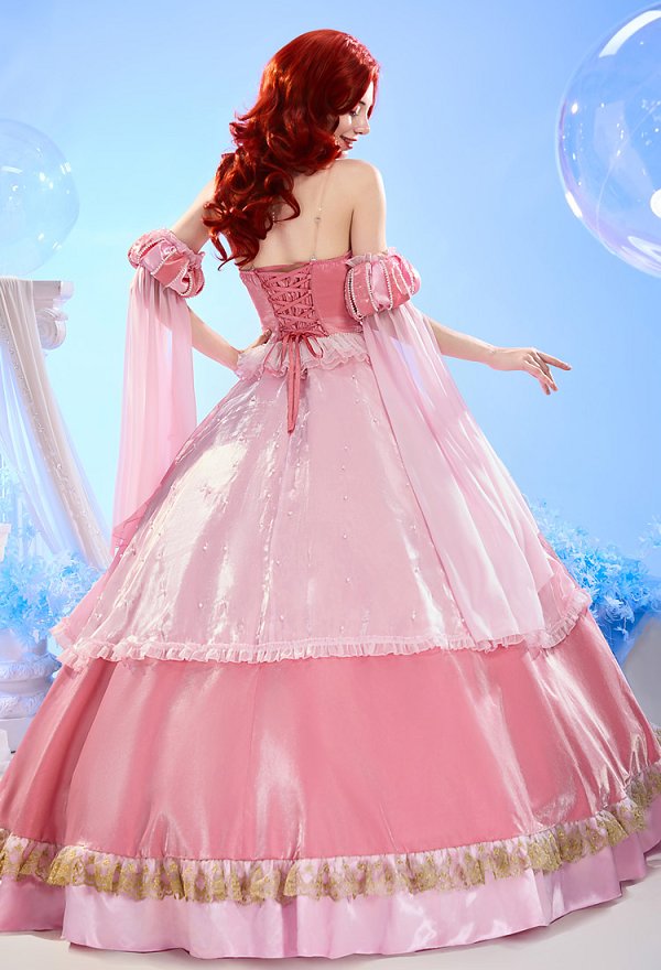 The Little Mermaid Princess Cosplay Kostüm Rosa Die kleine Meerjungfrau Kleid mit Halsstück und Ärmeln