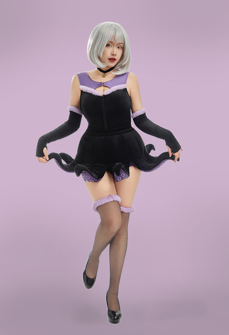 The Little Mermaid Ursula Dérivé Costume Body en peluche et jupe à tentacules de pieuvre avec gants et chaussettes montant jusqu'aux genoux