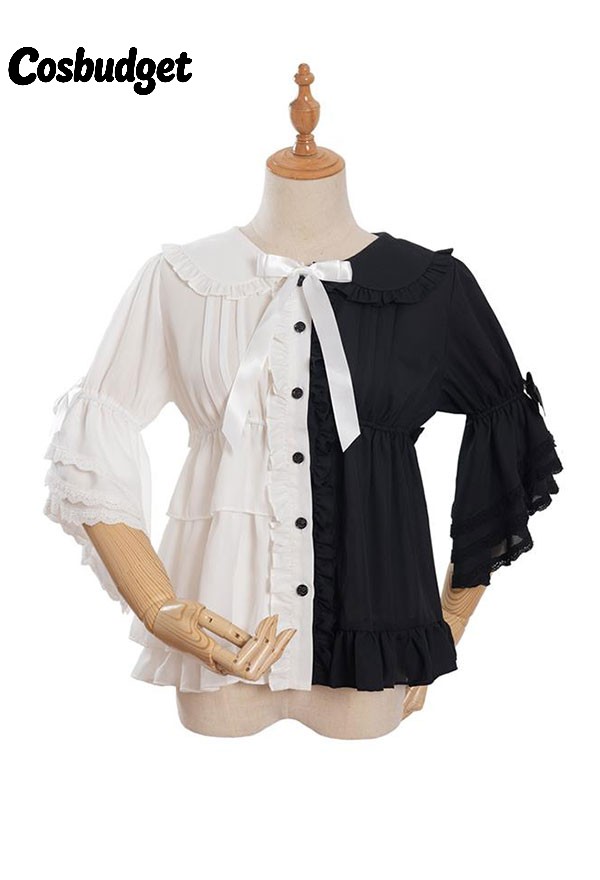 Cosbudget Magical Tea Party Chocolate Bunny Cute Red and Black Contrast Doll Collar Short Sleeve Lace Inner Shirt Blouse Lolita Outfit