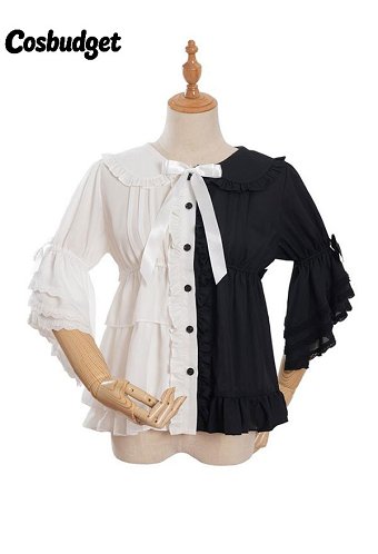 Cosbudget Magical Tea Party Chocolate Bunny Cute Red and Black Contrast Doll Collar Short Sleeve Lace Inner Shirt Blouse Lolita Outfit