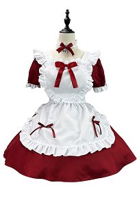 Christmas Kawaii Maid Outfit Ruffle Bow Decorated Dress and Apron with Headdress and Choker