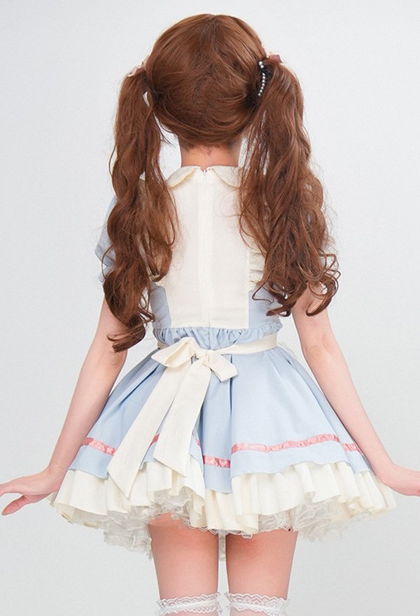 1/3 Delusion Cute Maid Dress Lolita Vestido y Delantal con Cuello Bowknot