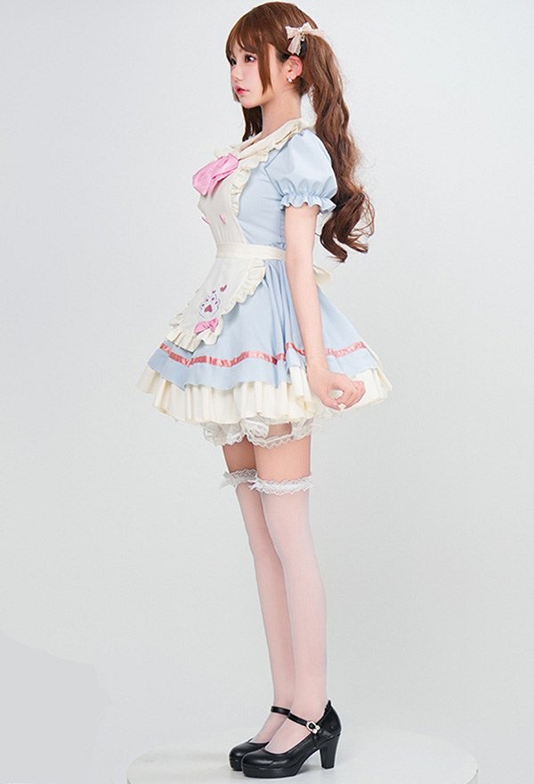 1/3 Delusion Cute Maid Dress Lolita Vestido y Delantal con Cuello Bowknot