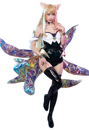 LOL POP_STARS Pop Star Girls Ahri Cosplay Costume Bodysuit with Fox Ears