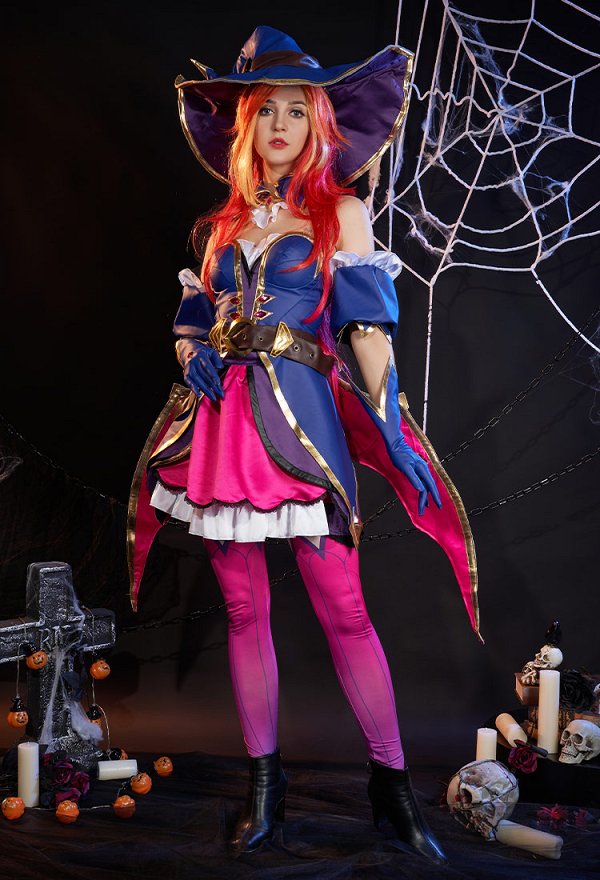 LOL Miss Fortune Bewitching Skin Cosplay Costume Top and Skirt with Hat and Gloves LOL Miss Fortune Bewitching Skin Cosplay Costume Top and Skirt with Hat and Gloves