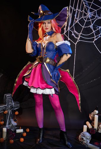 LOL Miss Fortune Bewitching Skin Cosplay Costume Top and Skirt with Hat and Gloves