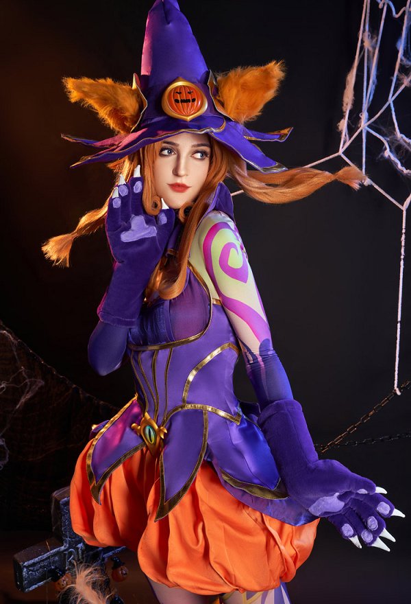 LOL Neeko Bewitching Skin Cosplay Costume Top and Shorts Set with Hat and Gloves