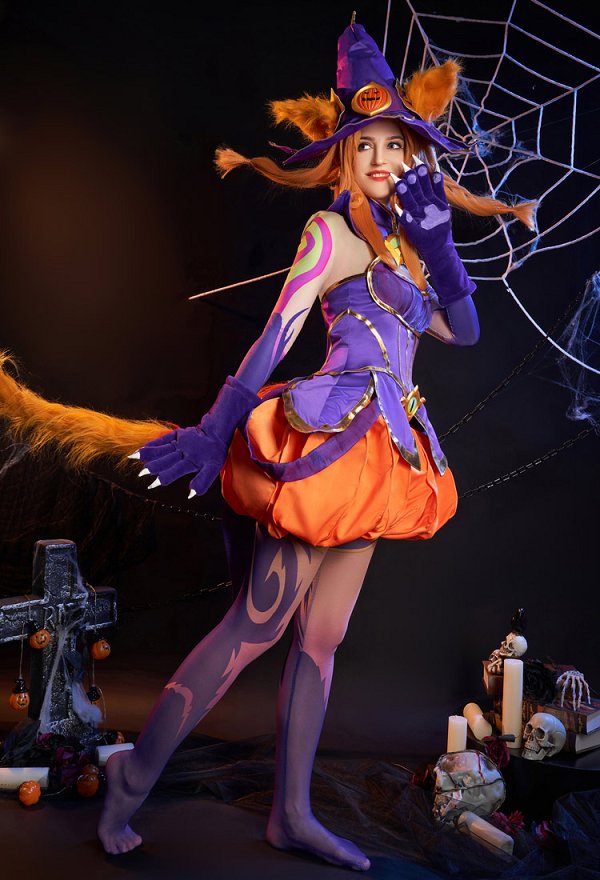 LOL Neeko Bewitching Skin Cosplay Costume Top and Shorts Set with Hat and Gloves