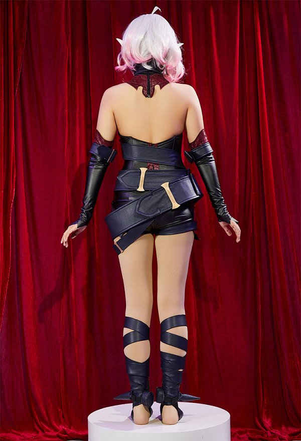LOL Briar Cosplay Costume Halter Bodysuit with Gloves and Belt Leg Accessory