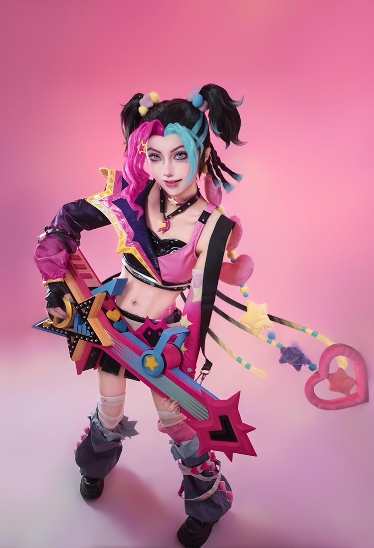 LOL Jinx Lovestruck Cosplay Disfraz Conjunto Top Falda con Accesorios