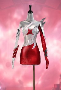 LOL Kaisa K/DA Firestarter Skin Cosplay Costume White and Red Dress with Choker and Armband