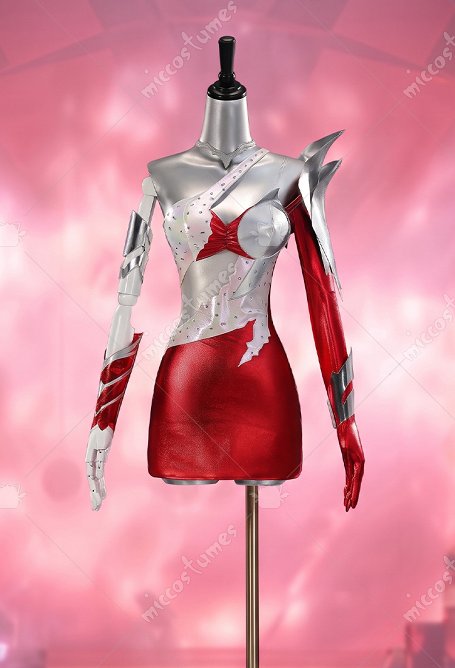 LoL Kaisa K/DA Firestarter Skin Cosplay Kostüm weiß-rotes Kleid mit Choker und Armband