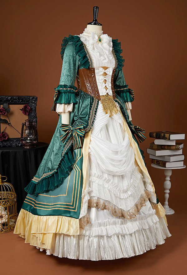 Lord of the Mysteries Audrey Hall Cosplay Costume Vintage Court-style Dress and Skirt with Girdle and Gloves