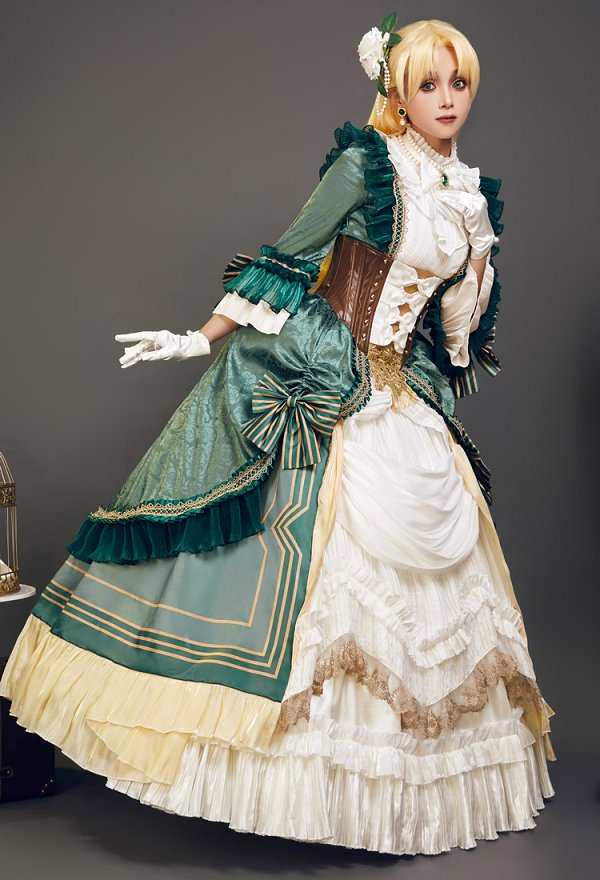 Lord of the Mysteries Audrey Hall Cosplay Costume Vintage Court-style Dress and Skirt with Girdle and Gloves