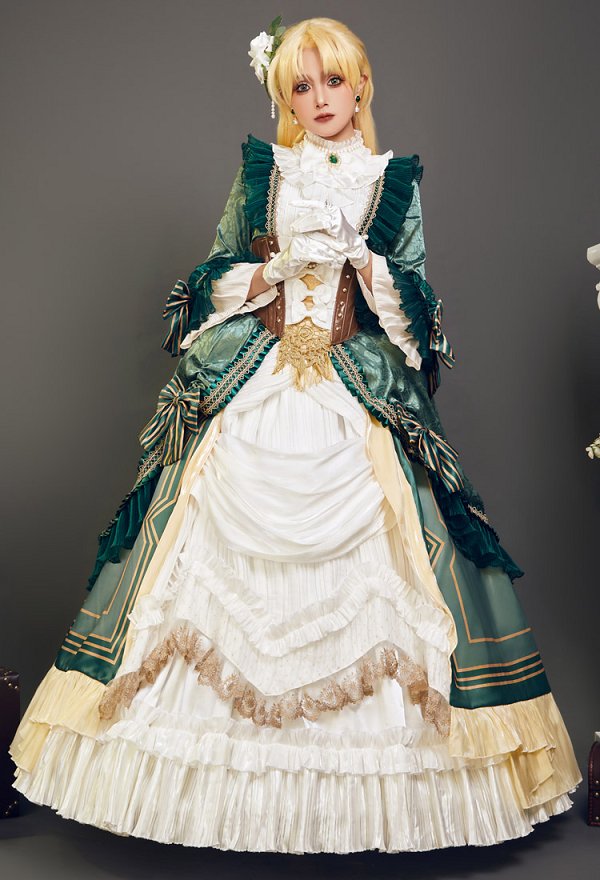Lord of the Mysteries Audrey Hall Cosplay Costume Vintage Court-style Dress and Skirt with Girdle and Gloves