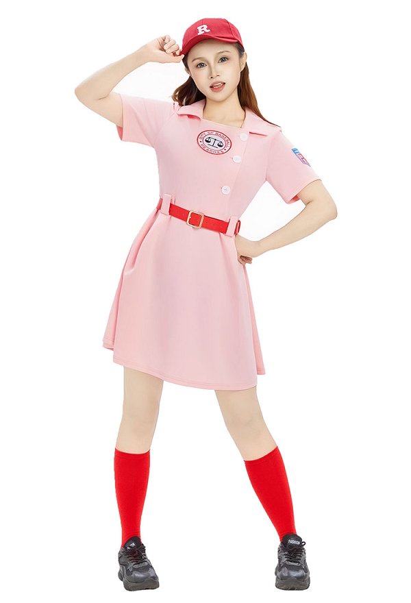 Halloween A League of Their Own Pink Uniforme de baseball avec casquette et ceinture